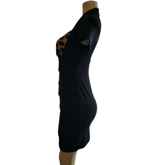 Saint Tropez West Black Poka Dot mini Dress Body Con Size 6 - Picture 4 of 5